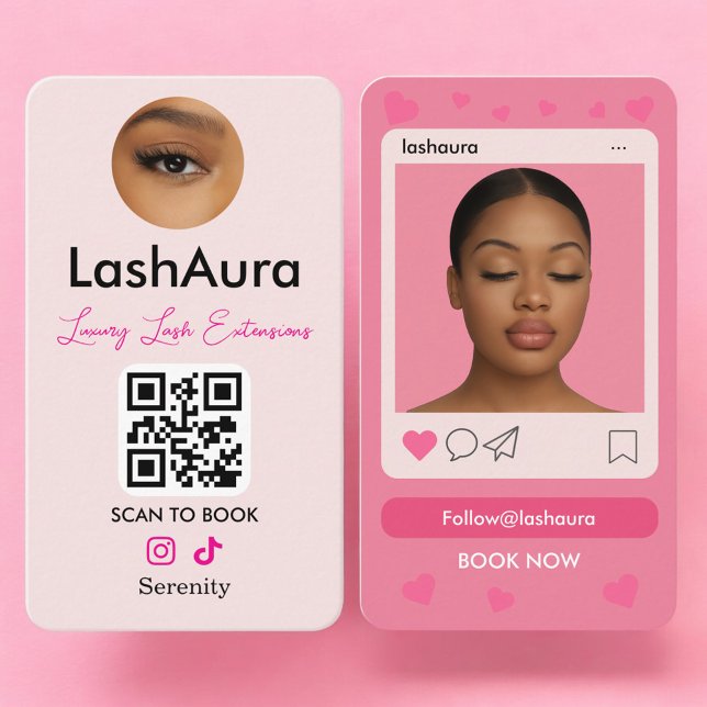 Lash Extensions Pink QR Code Photo Business Card (Creator Uploaded)