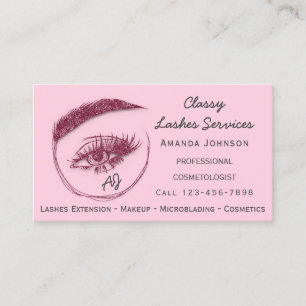 Lash Makeup Microblade Logo Qr Code Monogram Pink Business Card