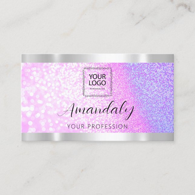  Lash Nails QRCode Logo Glitter Purple,PInk Business Card (Front)
