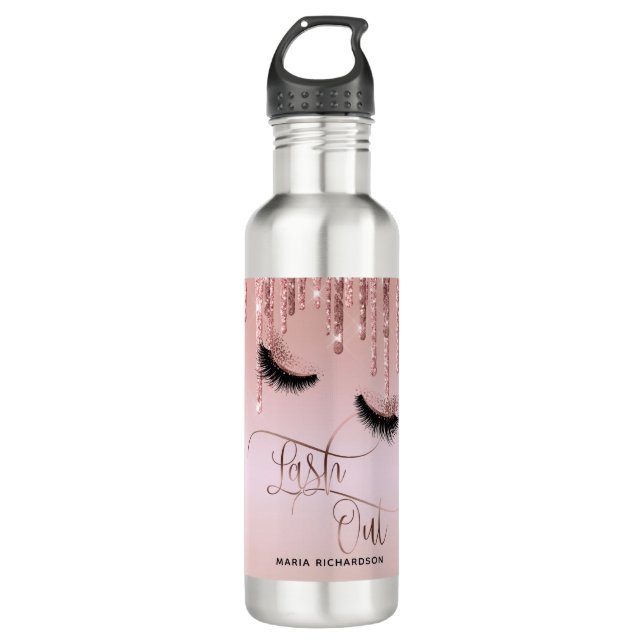 Lash Out Makeup Eyebrow Eyes Lashes Dripping Gold  710 Ml Water Bottle (Front)