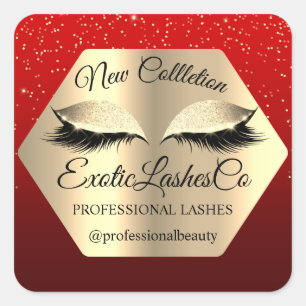 Lash Packaging confetti  Makeup Golden Eyes Red Square Sticker