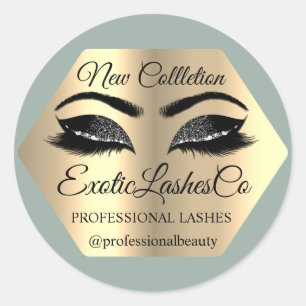 Lash Packaging Makeup Artist Gold Eyes Mint Classic Round Sticker