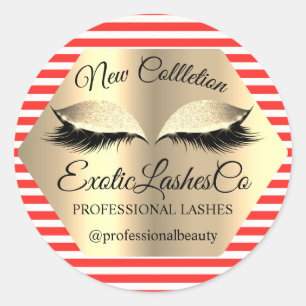 Lash Packaging Makeup Artist Gold Eyes Stripes Classic Round Sticker