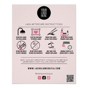 Lash Salon Eyelash Extension Aftercare Instruction Poster