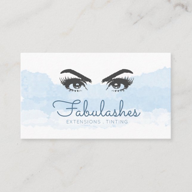 Lash Services Makeup Artist Beauty Blue Watercolor Business Card (Front)