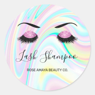 Lash Shampoo Purple Glitter Eyes Pastel Holography Classic Round Sticker