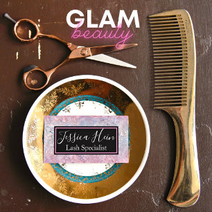 Lash Specialist Monogram Glitter Script Salon Business Card