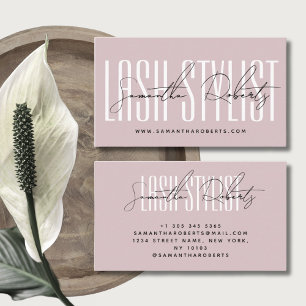Lash stylist modern typography neutral pink business card
