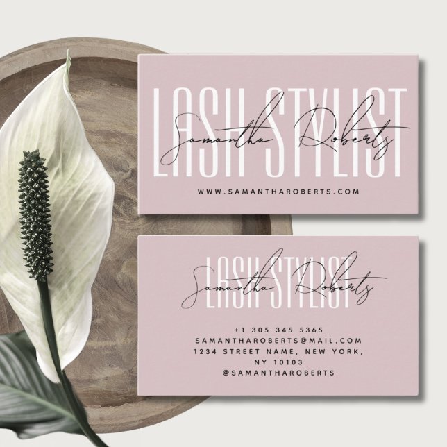 Lash stylist modern typography neutral pink business card (Creator Uploaded)