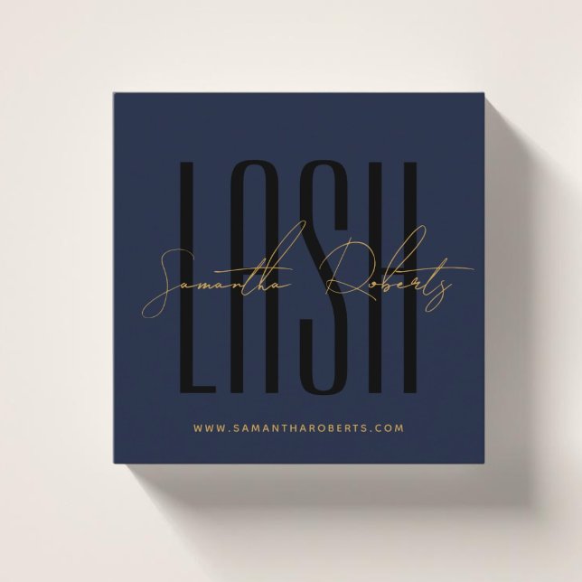 Lash stylist modern typography script blue square business card (Creator Uploaded)