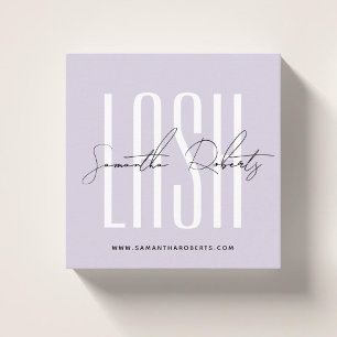 Lash stylist modern typography script lilac square business card