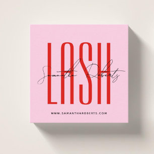 Lash stylist modern typography script pink red square business card