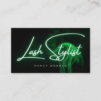 Lash Stylist Typography Green Neon Business Card