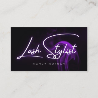 Lash Stylist Typography Purple Neon Business Card