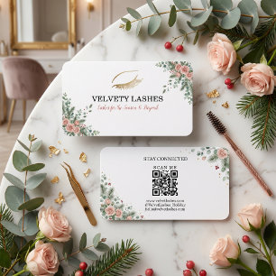 Lash Tech Holiday Botanical Business Card QR Code
