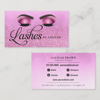 Lash Tech Pink Glam Glitter Eyes Luxury Salon Business Card