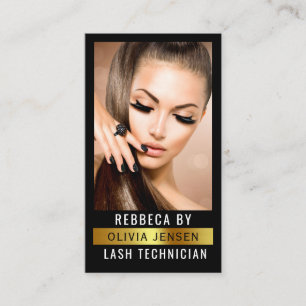 Lash Tech Salon Photo Black Luxury QR Code  Business Card