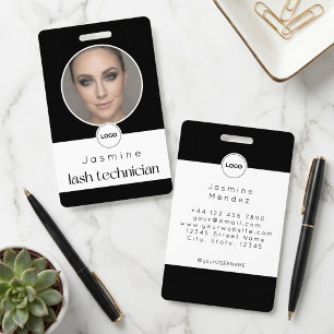Lash Technician Elegant Photo Black And White ID Badge