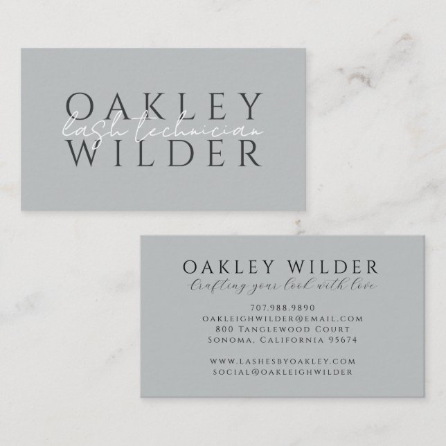 Lash Technician Grey Business Card (Front/Back)