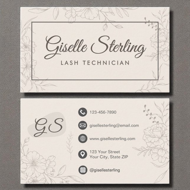 Lash Technician Neutral Ivory Floral Elegant Business Card (Creator Uploaded)