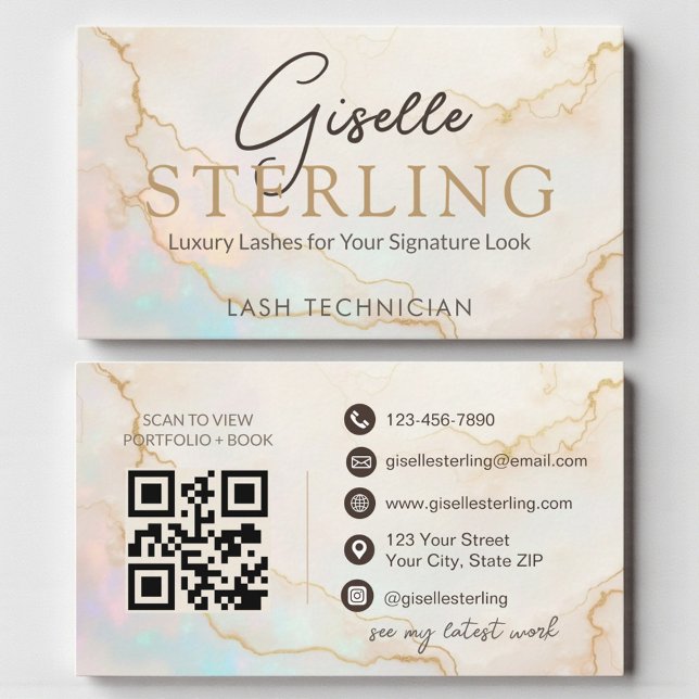 Lash Technician Opal Stone QR Code Business Card (Creator Uploaded)