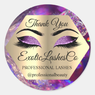 Lash Thank YOU Makeup Artist Gold Eyes PUrple Classic Round Sticker