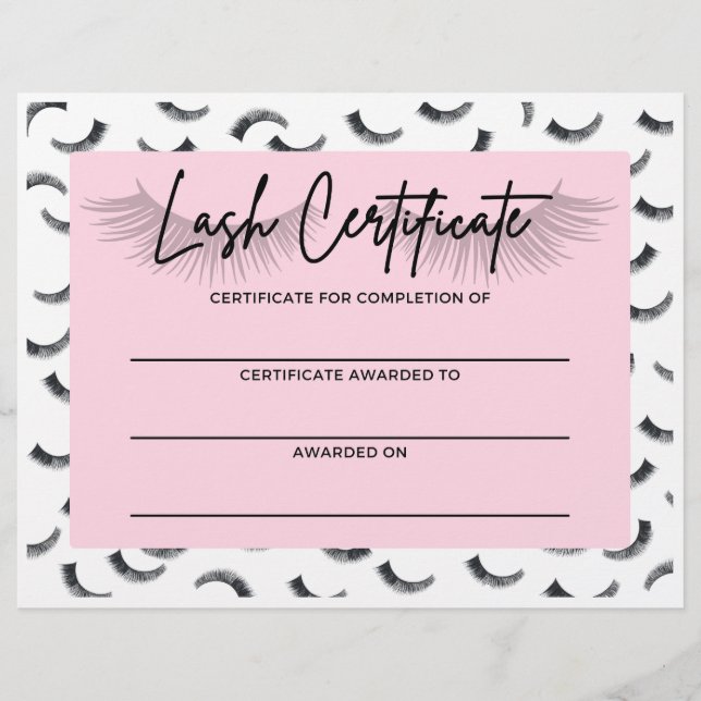 Lash Training Certificate of Completion Letterhead (Front)