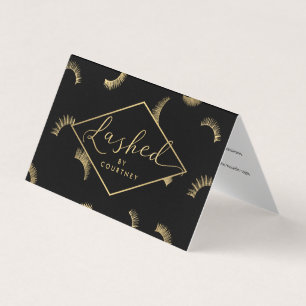 Lashed Text Lashes Pattern Black/Gold Aftercare Business Card