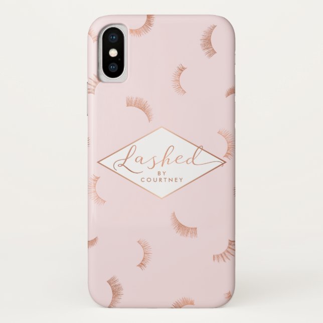 Lashed Text Lashes Pattern Pink/Rose Gold Case-Mate iPhone Case (Back)