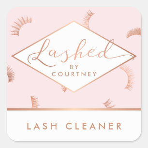 Lashed Text Lashes Pattern Pink/Rose Gold Square Sticker
