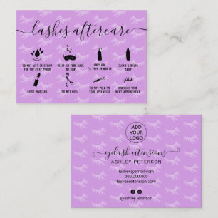 Lashes aftercare blush purple illustrations business card