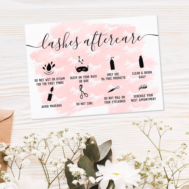 lashes aftercare illustrations pink brushstrokes business card (Creator Uploaded)