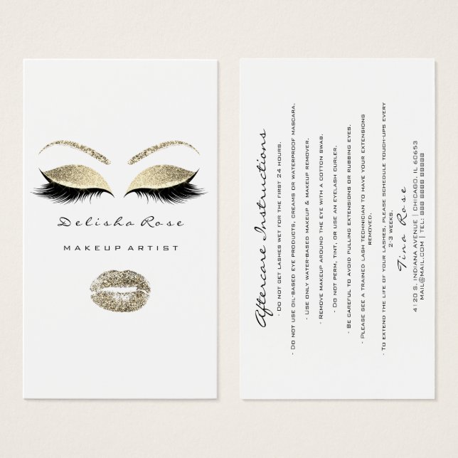 Lashes Aftercare Instruction Black White Gold Lips (Front & Back)
