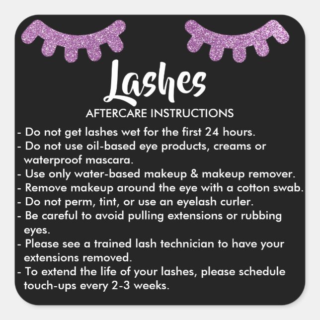 Lashes AFTERCARE INSTRUCTIONS Sticker (Front)