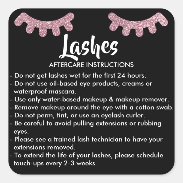 Lashes AFTERCARE INSTRUCTIONS Sticker (Front)