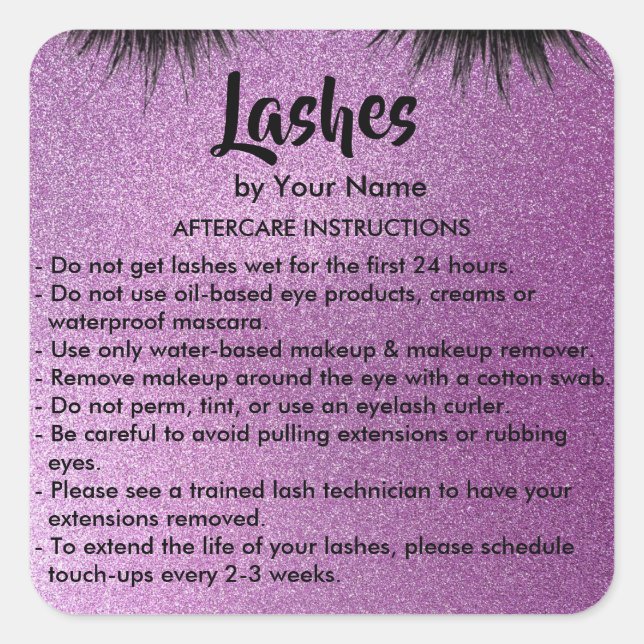 Lashes AFTERCARE INSTRUCTIONS Sticker (Front)