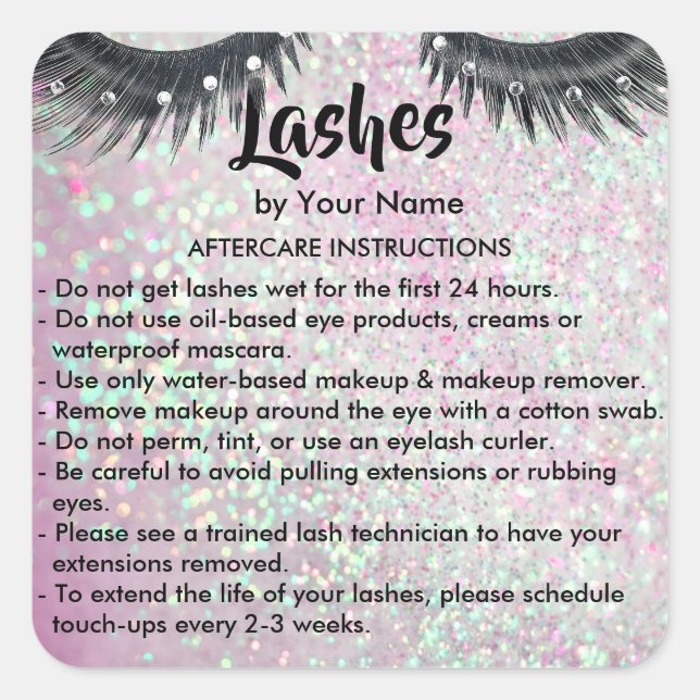 Lashes AFTERCARE INSTRUCTIONS Sticker (Front)