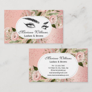 lashes and brows floral pink glitters beauty salon business card