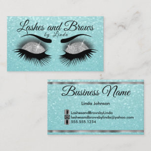 Lashes and Brows - Smokey Grey and Teal Glitter Business Card