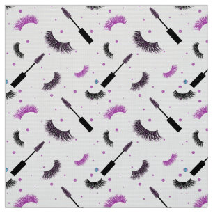 Lashes and mascara with purple glitter pattern fabric