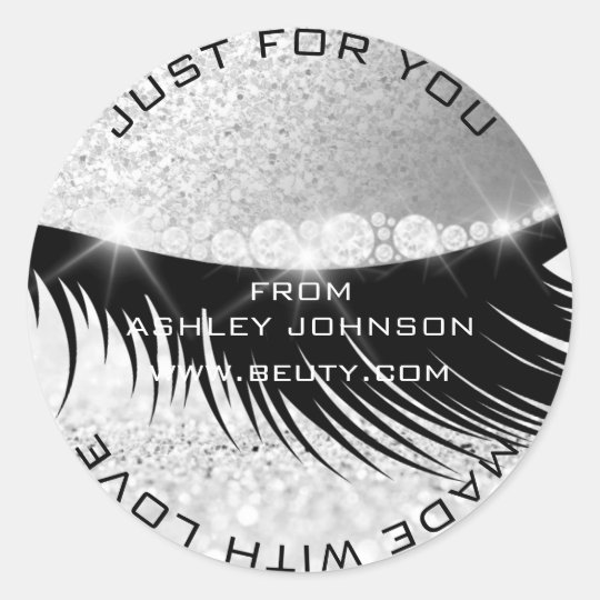 Lashes Beauty Diamond Eye Sparkly Grey Glitter Classic Round Sticker