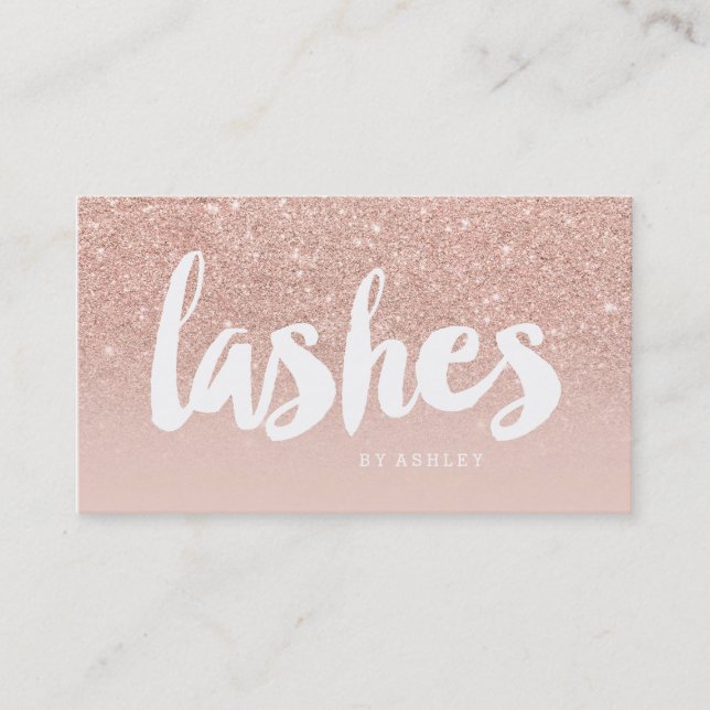 Lashes beauty modern typography blush rose gold business card (Front)