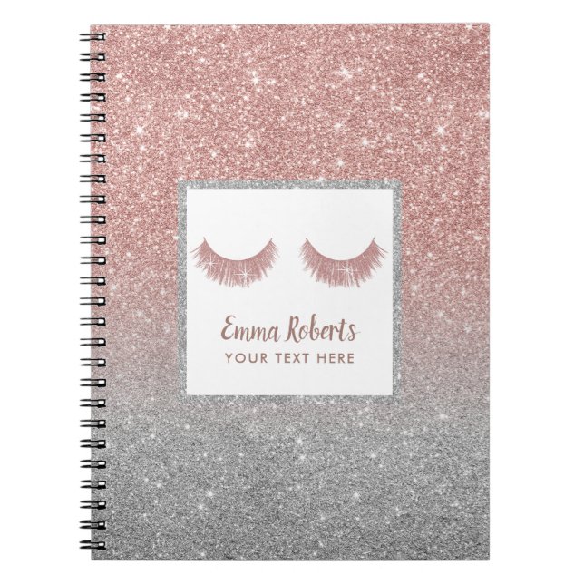 Lashes Beauty Rose Gold & Silver Glitter Modern Notebook (Front)