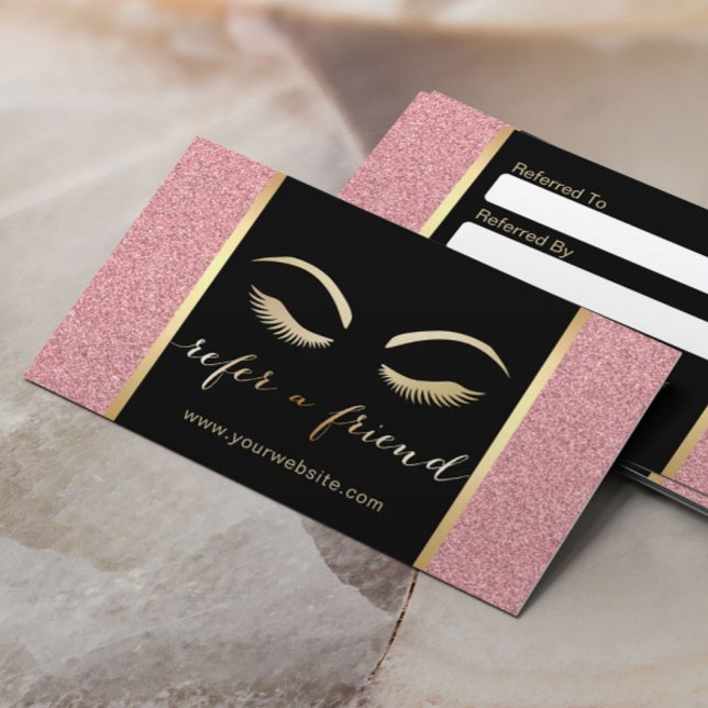 Lashes & Brow Makeup Artist Rose Gold Referral Card (Creator Uploaded)