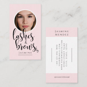 Lashes & Brows Blush Pink Calligraphy Photo Circle Business Card