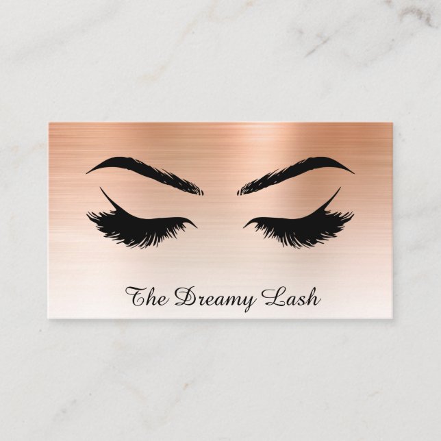 *~* Lashes Brows Extensions QR Metallic ROSE GOLD Business Card (Front)