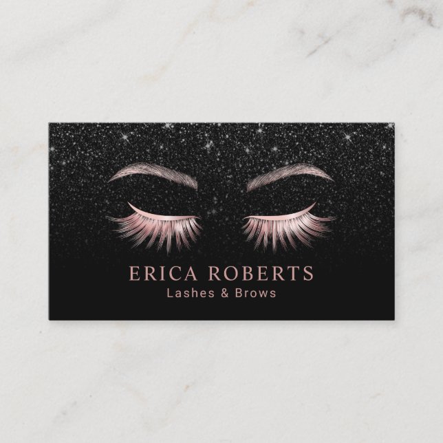 Lashes & Brows Makeup Artist Black Glitter Salon Business Card (Front)