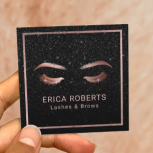 Lashes & Brows Makeup Artist Black Glitter Salon Square Business Card