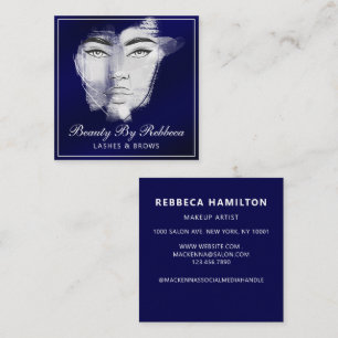 Lashes Brows Makeup Artist Blue Square Business Card