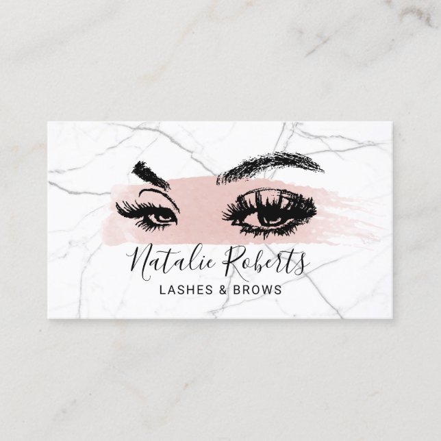 Lashes Brows Makeup Artist Blush Stroke Marble Business Card (Front)